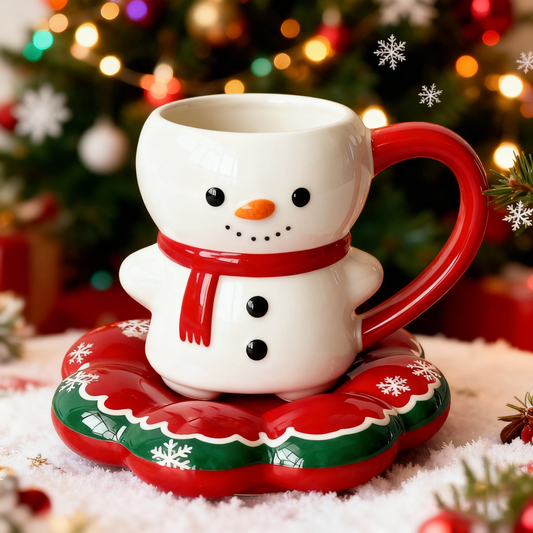 Snowman Holiday Ceramic Mug with Saucer