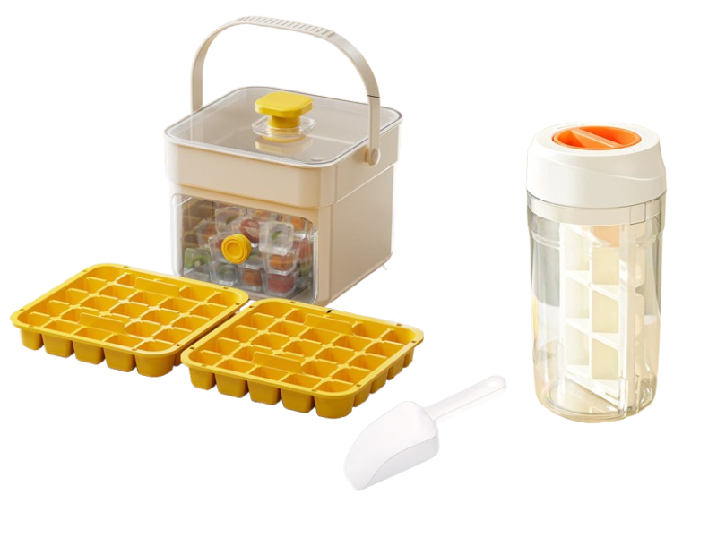 One-Press Ice Cube Tray with Storage Bin