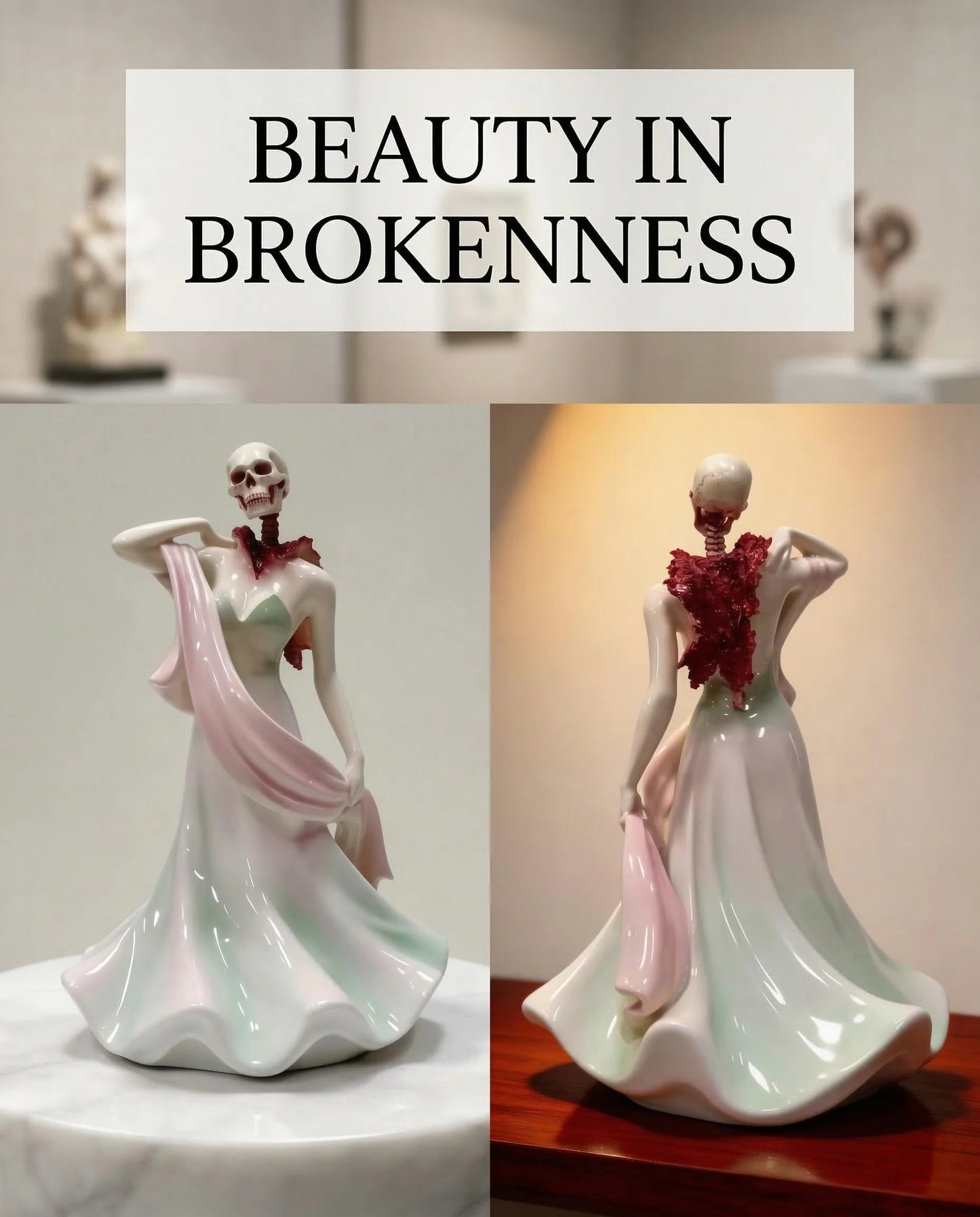 🏺✨ Broken Ladies Ceramic Art Figure – Handcrafted Mixed Media Sculpture