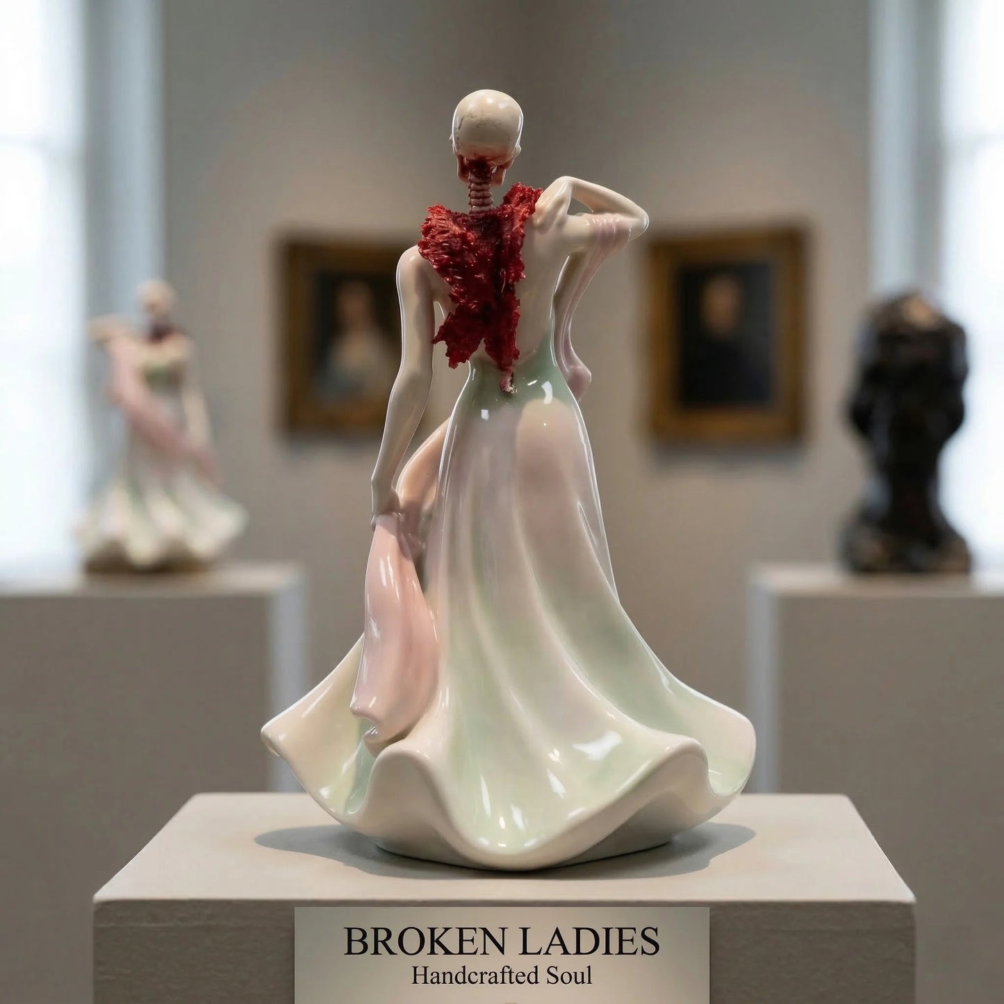 🏺✨ Broken Ladies Ceramic Art Figure – Handcrafted Mixed Media Sculpture