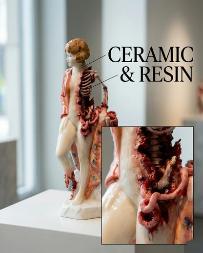 🏺✨ Broken Ladies Ceramic Art Figure – Handcrafted Mixed Media Sculpture