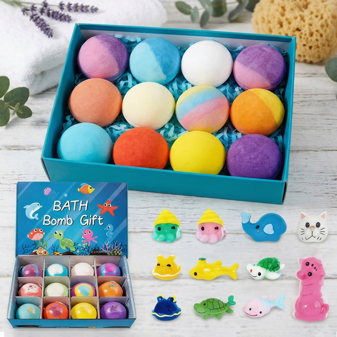 Bath Bombs for Kids with SurpriseSPRINGInside, 12 Pack Kid Bath Bombs Gift Set,Easter Basket Stuffers for Boys Girls BubbleBath with Toys Inside Skin Repair