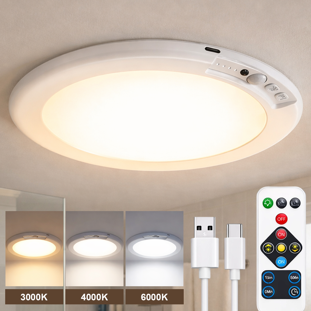 Rechargeable Motion Sensor Ceiling Light with Remote - Magnetic Wireless Ceiling Light Battery Powered for Closet Shower Stairs Shed Hallway Porch Patio ect