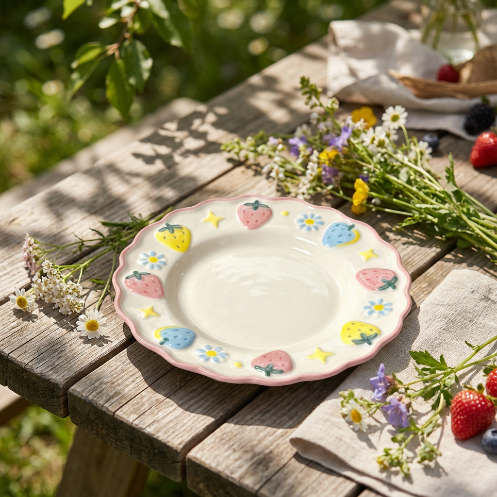 Strawberry Meadow Series – Scallop Dessert Plate