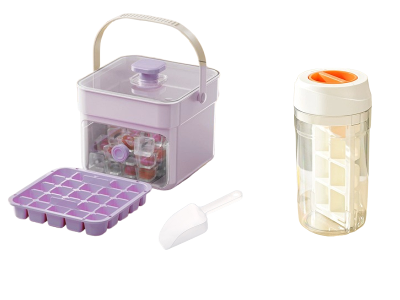One-Press Ice Cube Tray with Storage Bin