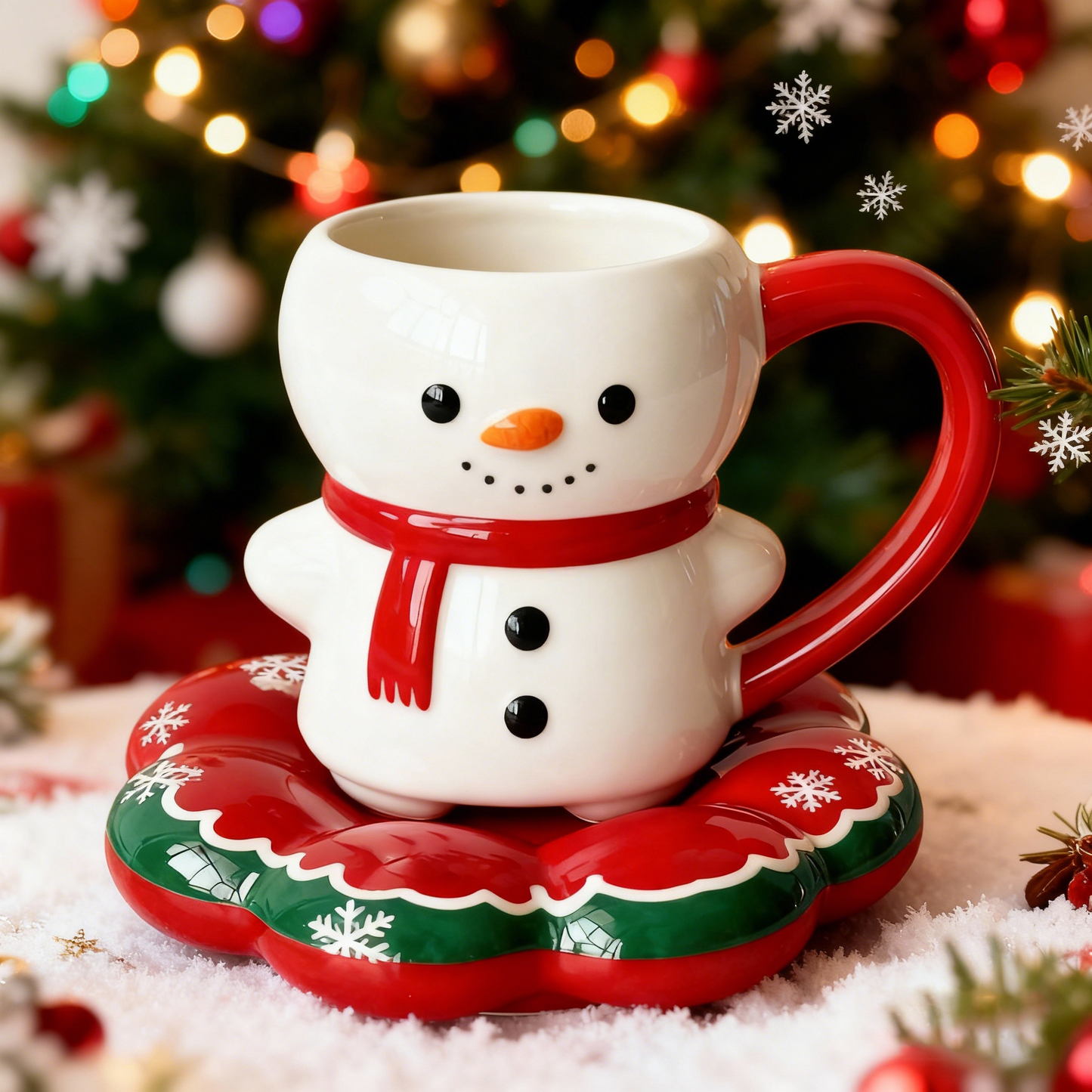 Snowman Holiday Ceramic Mug with Saucer