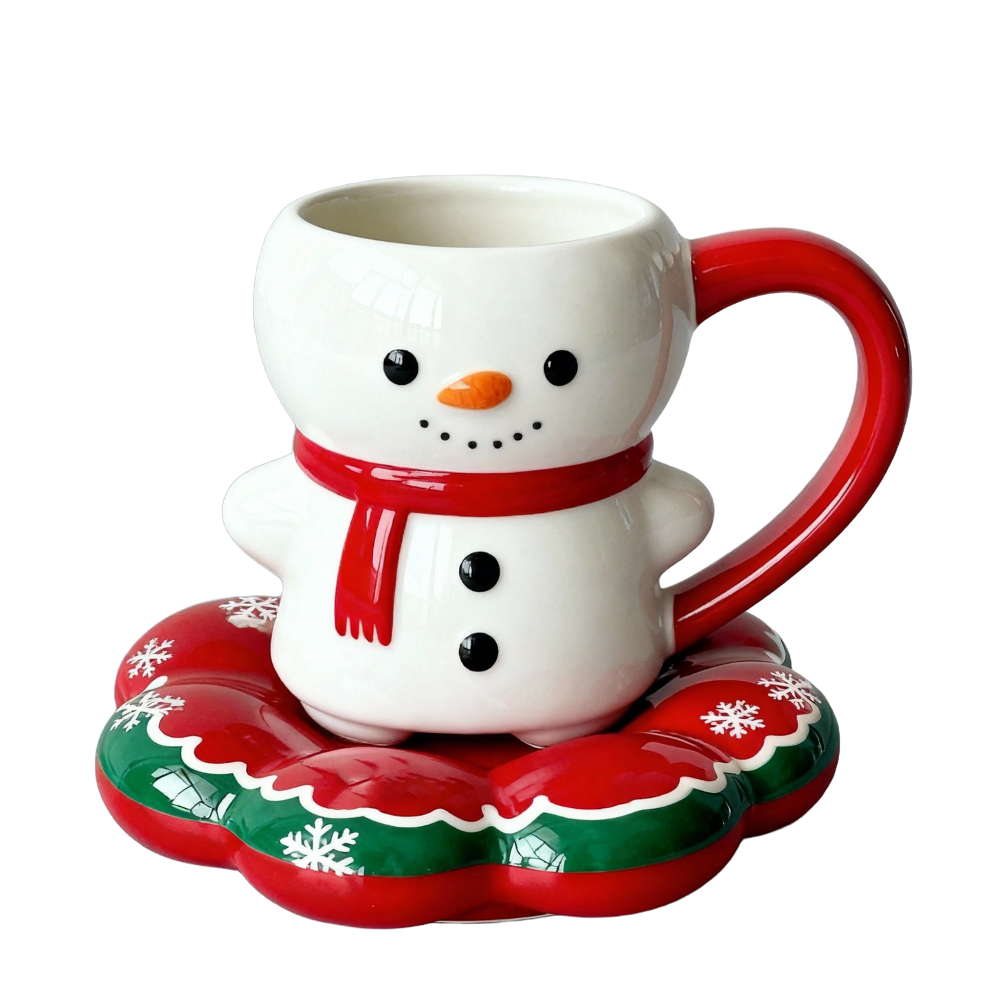 Snowman Holiday Ceramic Mug with Saucer