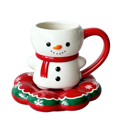 Snowman Holiday Ceramic Mug with Saucer
