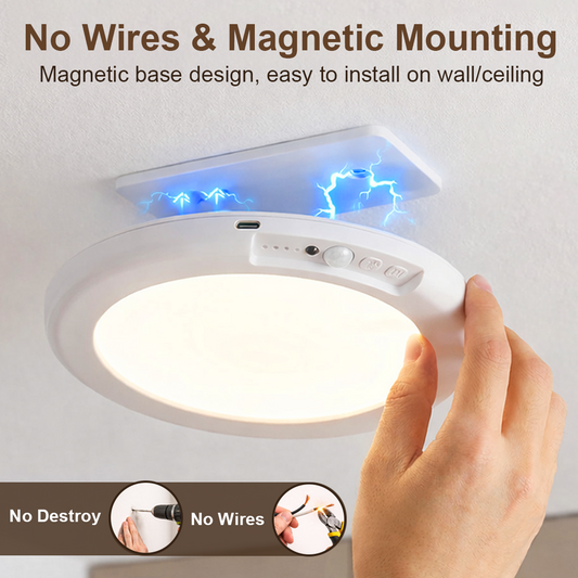 Rechargeable Motion Sensor Ceiling Light with Remote - Magnetic Wireless Ceiling Light Battery Powered for Closet Shower Stairs Shed Hallway Porch Patio ect