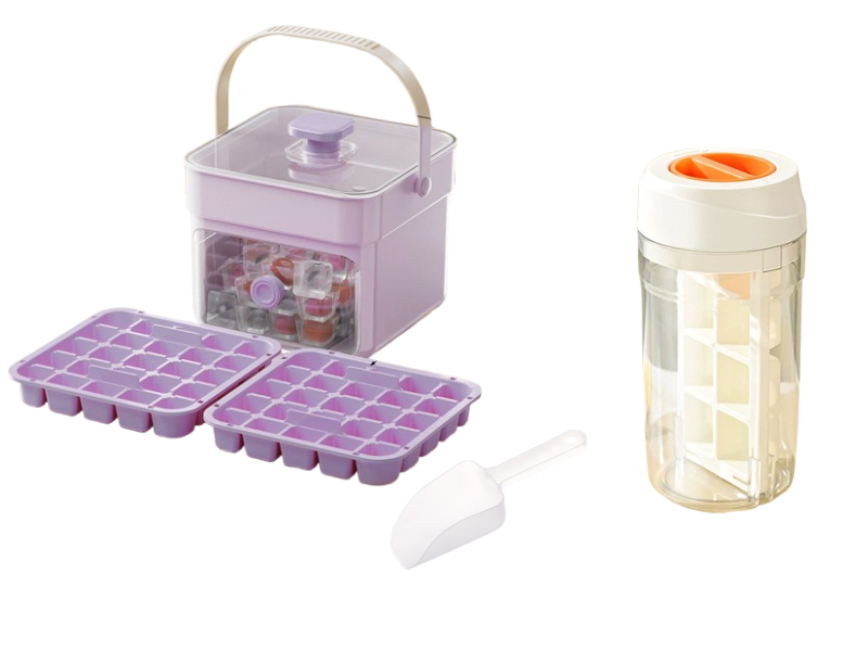 One-Press Ice Cube Tray with Storage Bin