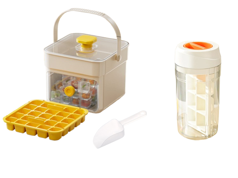 One-Press Ice Cube Tray with Storage Bin