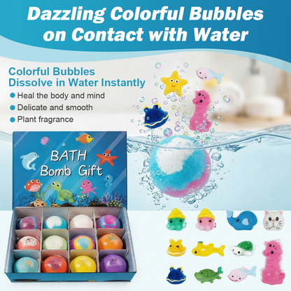 Bath Bombs for Kids with SurpriseSPRINGInside, 12 Pack Kid Bath Bombs Gift Set,Easter Basket Stuffers for Boys Girls BubbleBath with Toys Inside Skin Repair