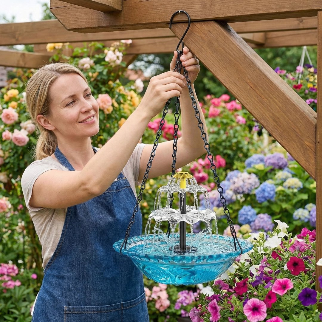 ✨2026 Spring special offer🐦 Solar Cascade Hanging Bird Bath Fountain