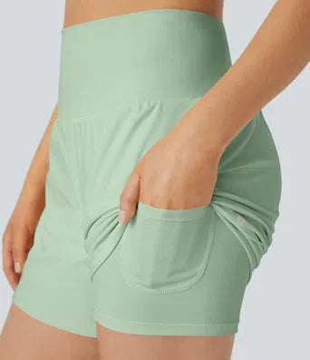 2-Piece Super High Waisted Back Pocket & Side Hidden Pocket 2-in-1