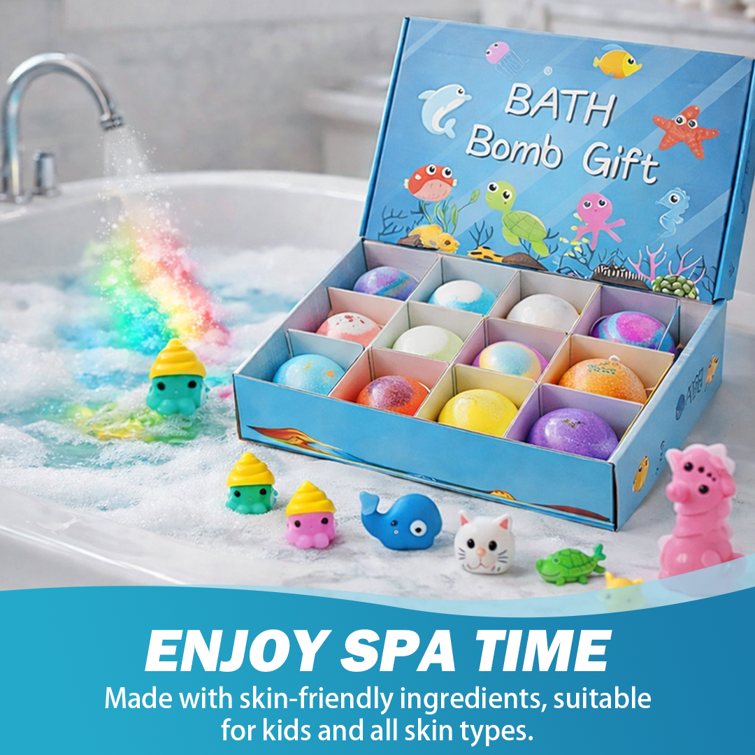 Bath Bombs for Kids with SurpriseSPRINGInside, 12 Pack Kid Bath Bombs Gift Set,Easter Basket Stuffers for Boys Girls BubbleBath with Toys Inside Skin Repair