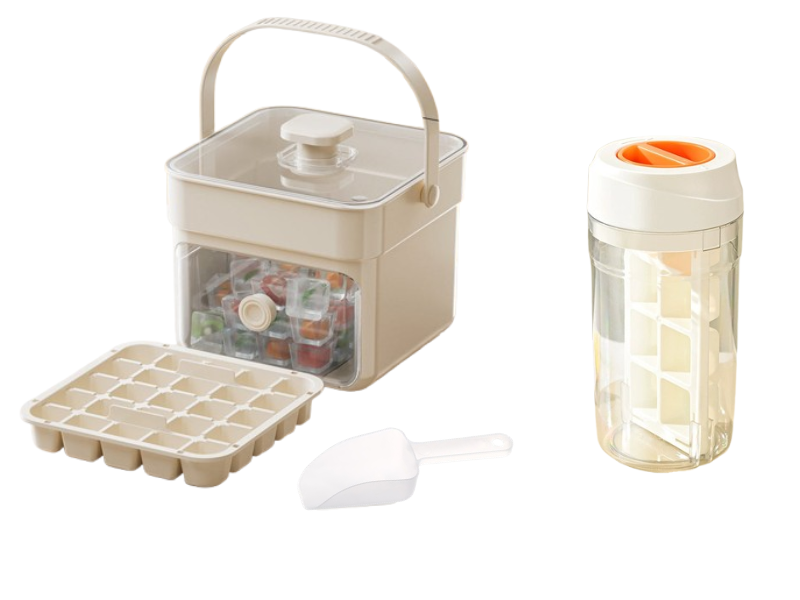 One-Press Ice Cube Tray with Storage Bin