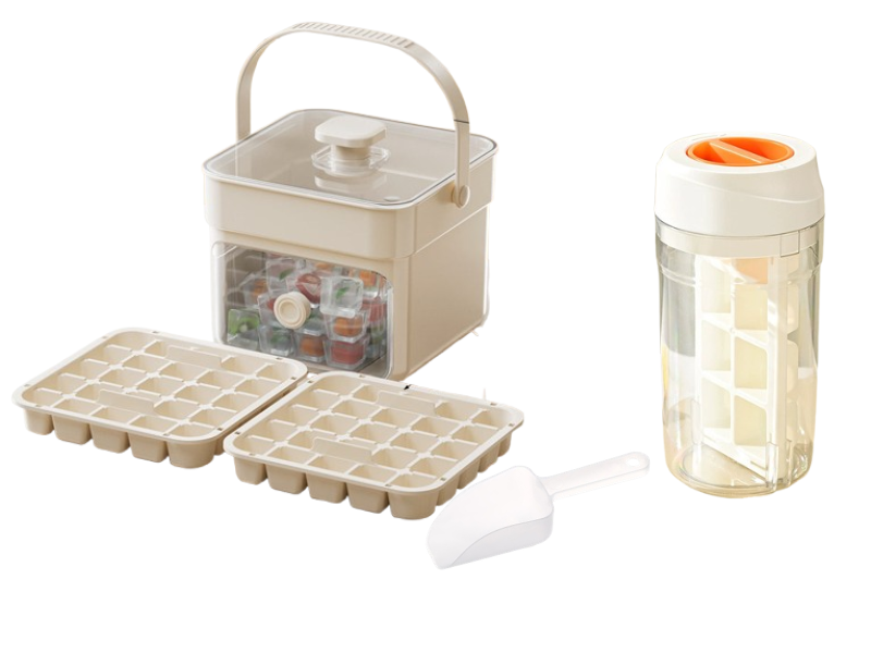 One-Press Ice Cube Tray with Storage Bin