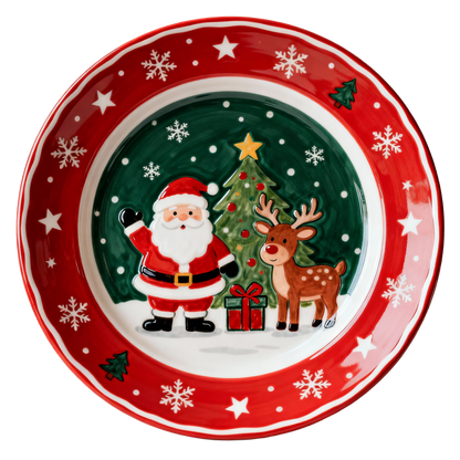 Santa & Reindeer Christmas Ceramic Plate