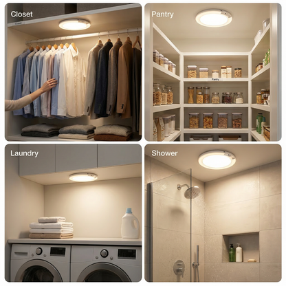 Rechargeable Motion Sensor Ceiling Light with Remote - Magnetic Wireless Ceiling Light Battery Powered for Closet Shower Stairs Shed Hallway Porch Patio ect