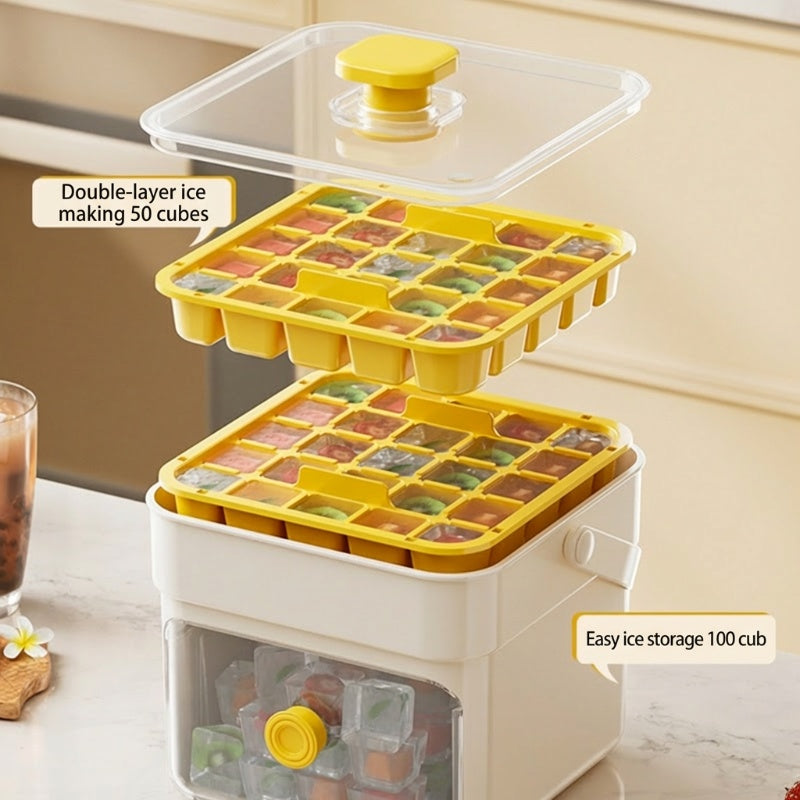 One-Press Ice Cube Tray with Storage Bin